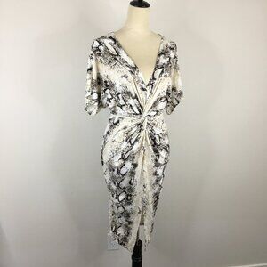 FASHION NOVA Cream Black Multi-Color Boa Python Print Knot Slit Hem Front Dress